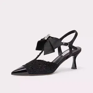 Black Elegant Exquisite and High-end Women's Shoes for Summer and Spring Kitten Heels Sexy High-heeled Sandals Fashionable
