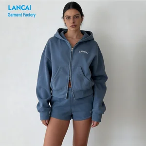 New Arrival Custom Made Cotton Fleece Sweatsuit Set Premium Relaxed Fit Oversized Hoodie with Zipper