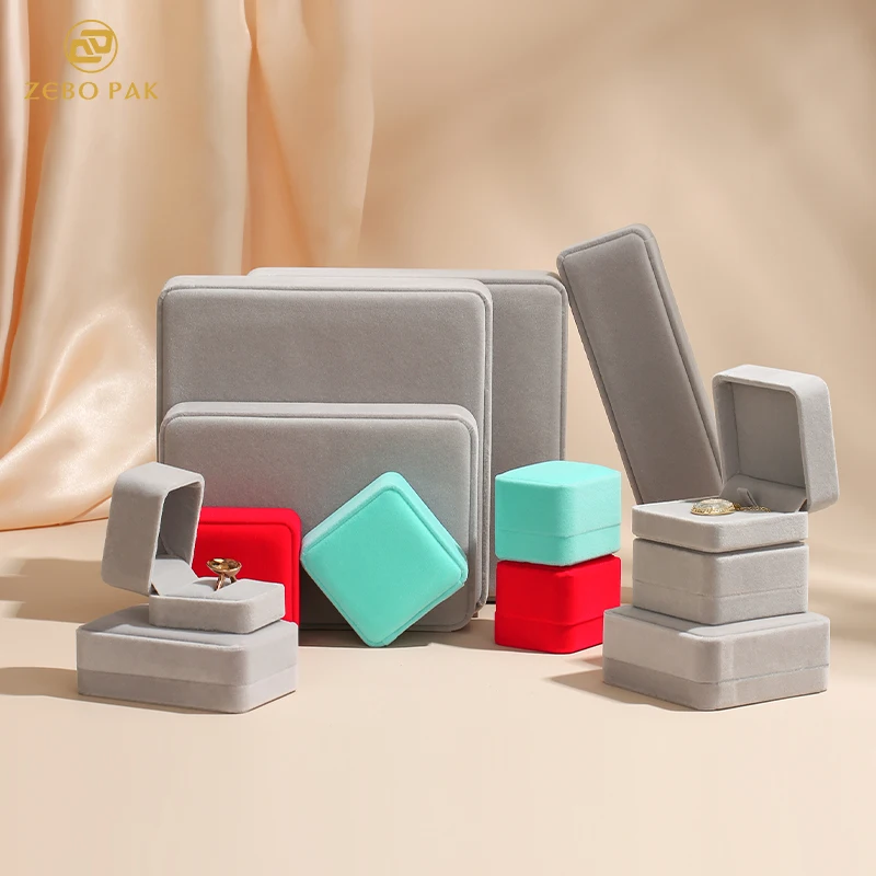 Zebo Custom logo Velvet Jewelry Box Set for Ring Pendant Bracelet Bangle Necklace Jewellery Boxes Packaging