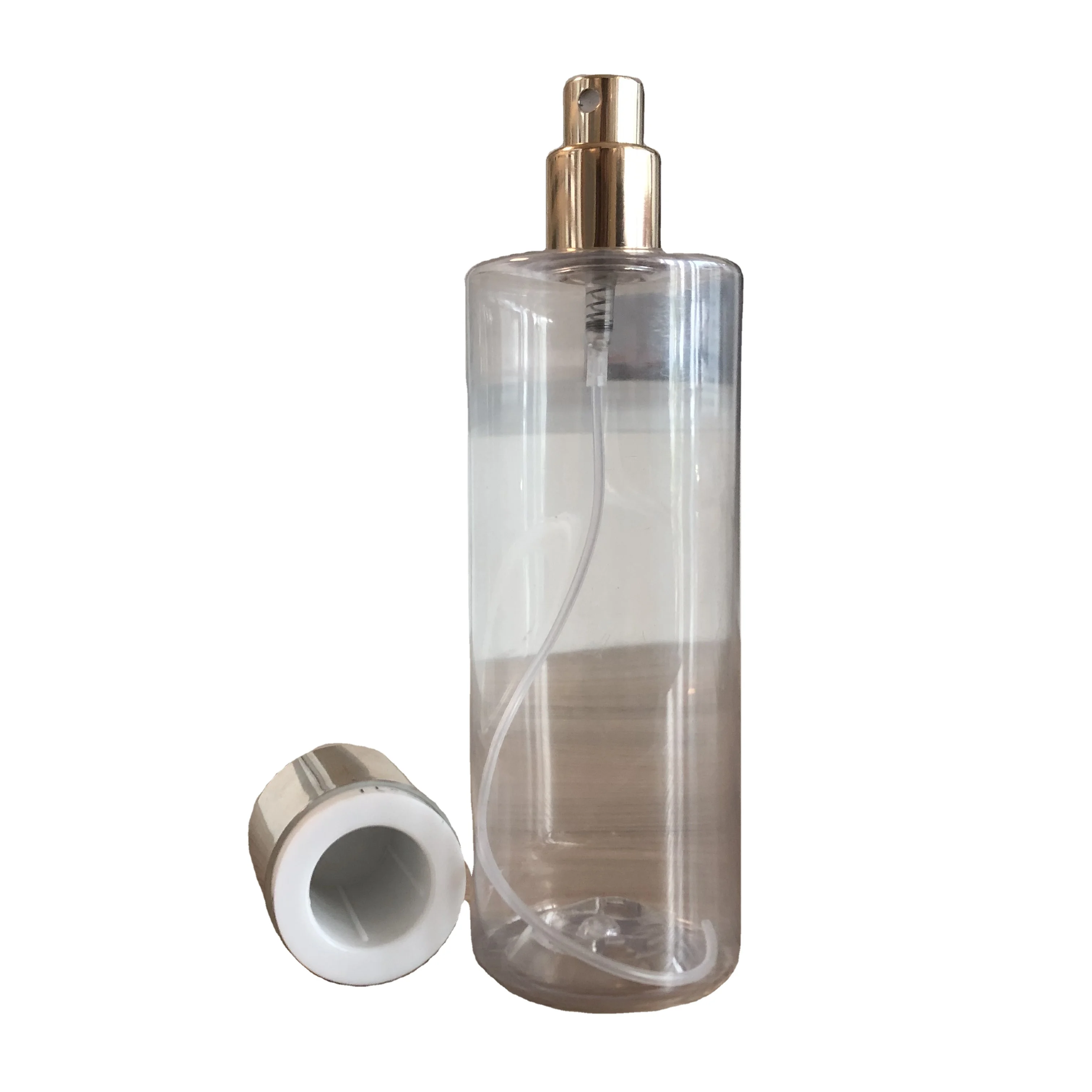 High End Custom  Plastic Perfume Bottles Gold 250ml Pet Transparent Aerosol Spray Perfume Bottle