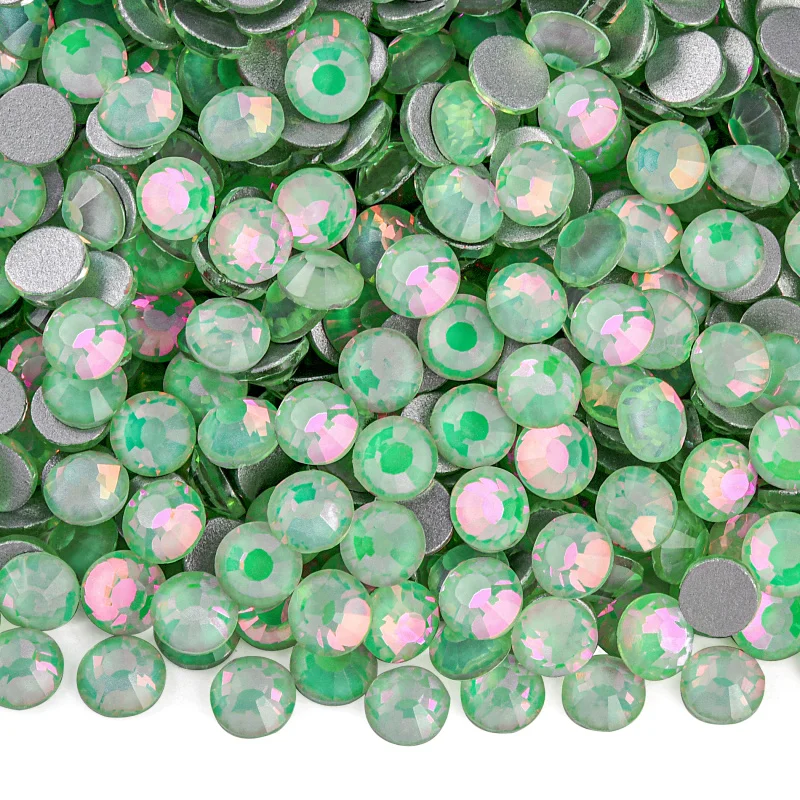OLeeya Wholesale Flat Back Crystal Glass SS6-SS30 Green Luxe Rhinestone Colors Non Hot Fix Glass Crystal for Nail Decoration DIY