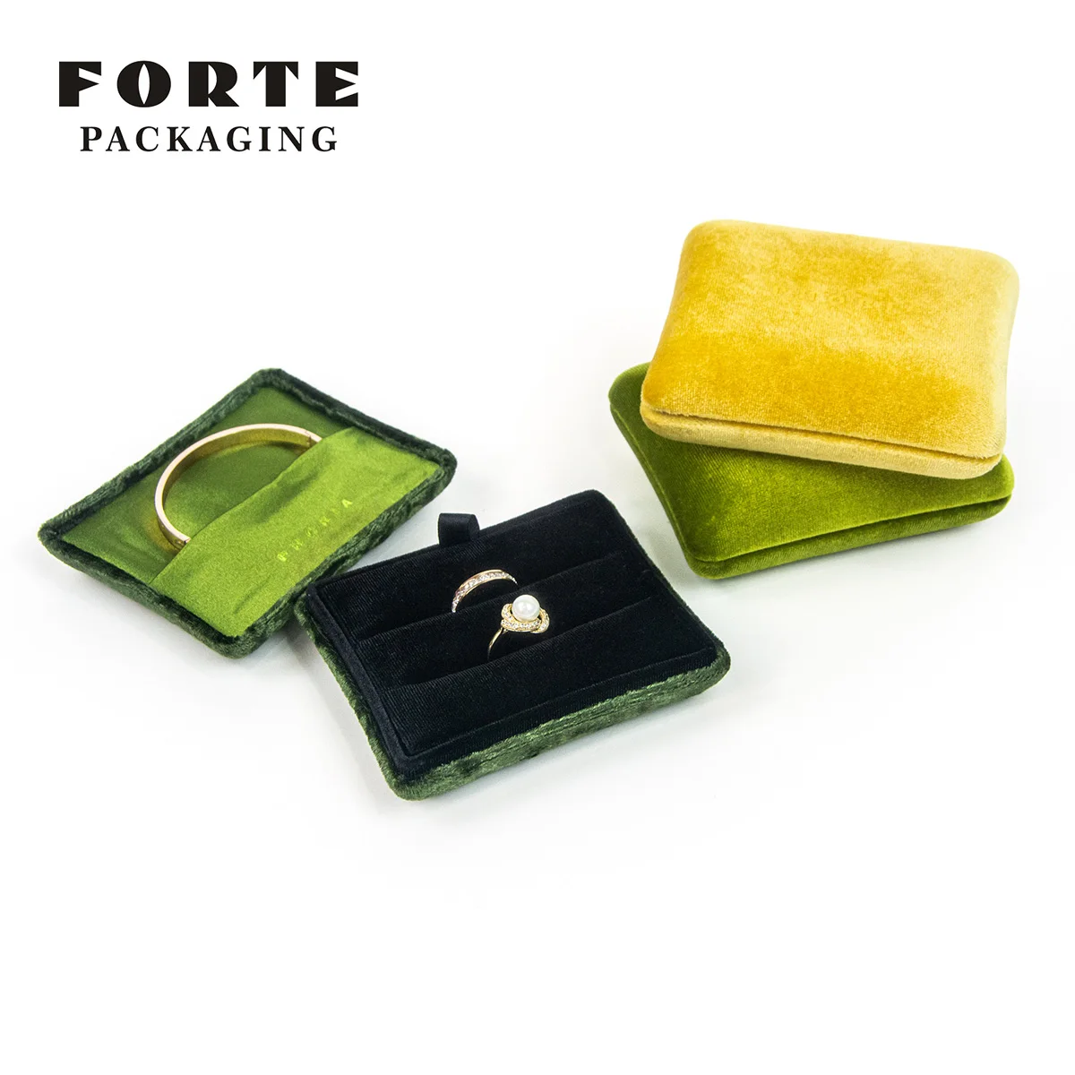 FORTE Custom Logo Printed Wedding Satin Jewelry Boxes for Pendant Bracelet Ring Packaging Velvet Tassel Details Perfect Gift