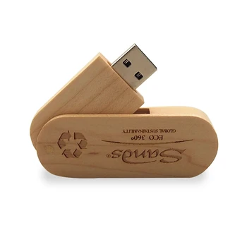 Factory Price USB 3.0 Rotating Flash Drive Custom Logo Swivel Wood USB Memory Stick Wooden Pen Drive with key ring
