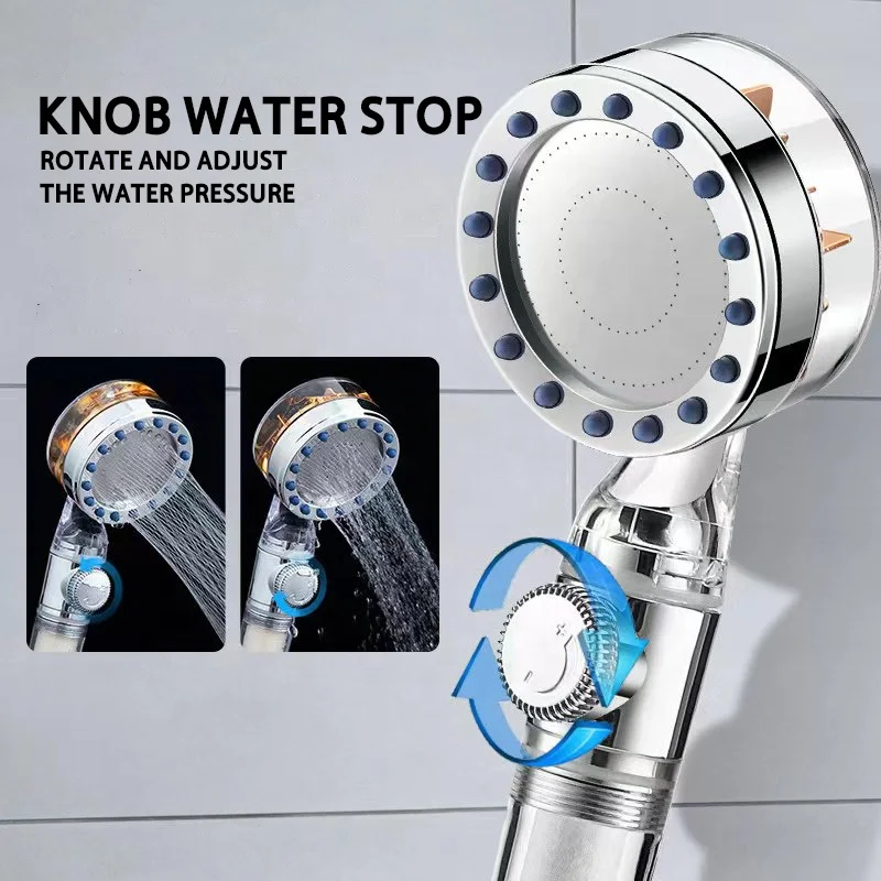 Popular Spiral vortex Helix High Turbo Power Charge Water Pressure Propeller Handheld Shower Head Turbo Fan Heads with Propeller