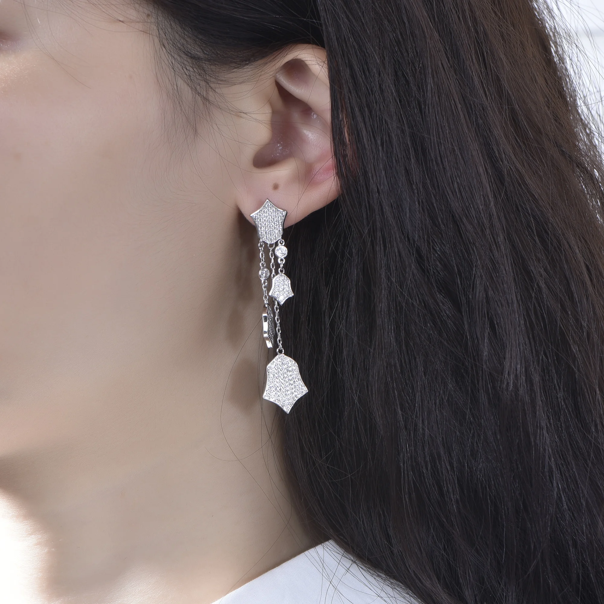 for Women long chain tassel earrings dropping stud chain earrings custom dangle cuff with cz diamond 925 chain drop earrings