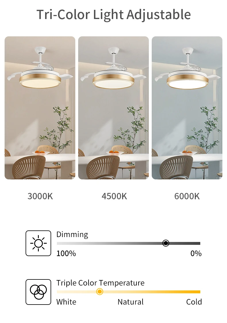 Ceiling Fans with Remote Control Fandelier Light Decorative Lights for Bedrooms Led Fan Retractable Ceiling Fans