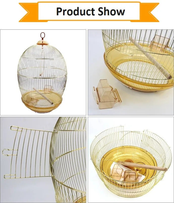 Golden Finished Handmade Hanging Bird Cage for Small Birds - Decorative ...
