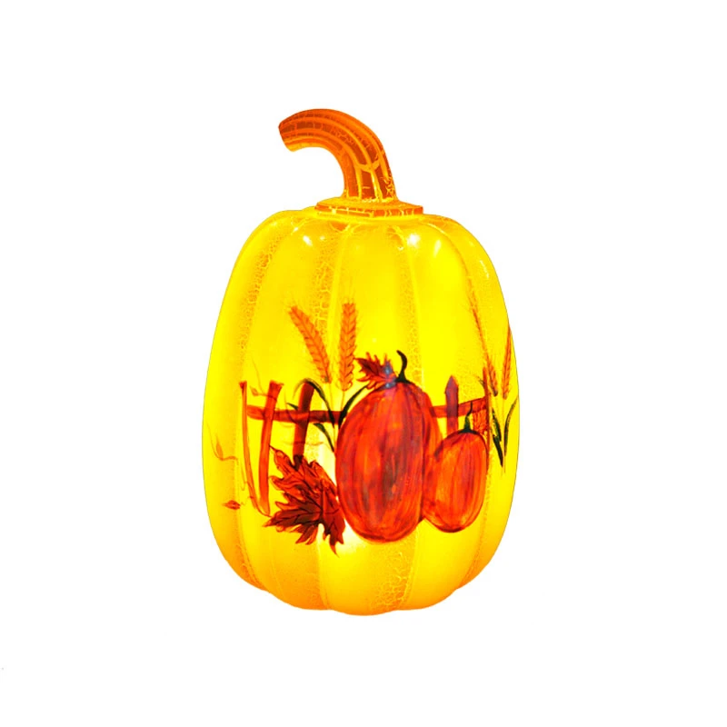 Harvest Festival day glass pumpkin decoration with warm LED light for  sale