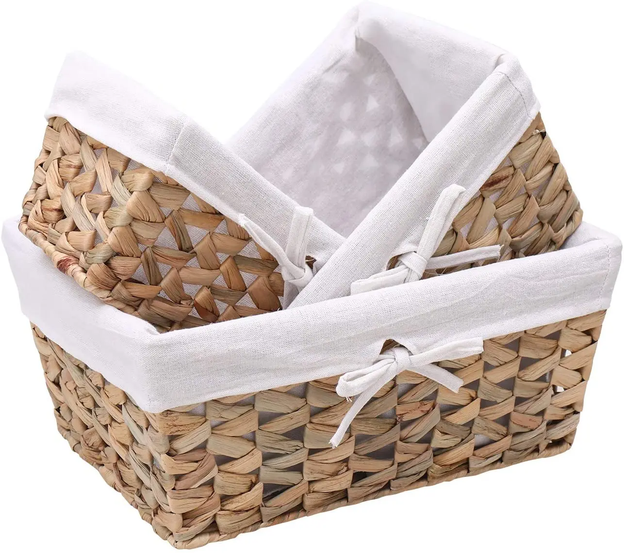 Eco Friendly Rectangular Water Hyacinth Woven Storage Baskets for Organizing Straw Rope Woven Storage Baskets Set of 3