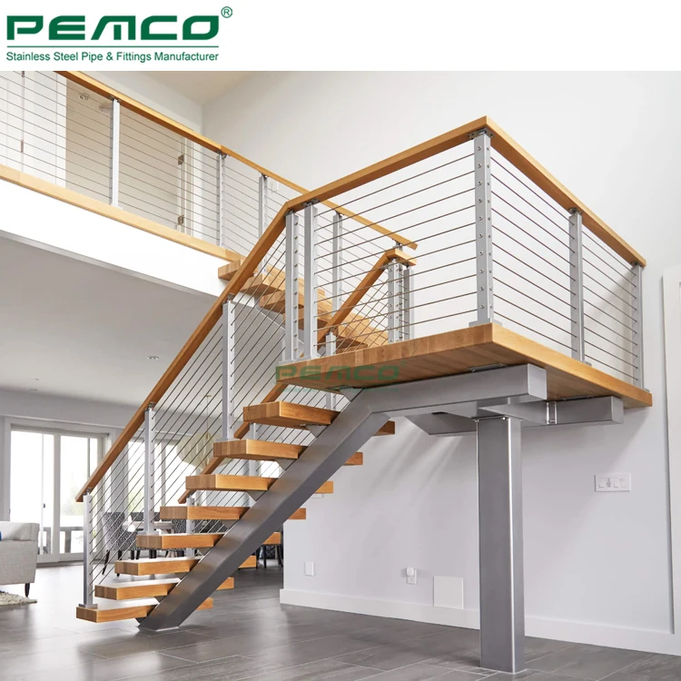 Customized Color Elegant Staircase Design Straight Stainless Steel Mono Stringer Floating Stairs Cost