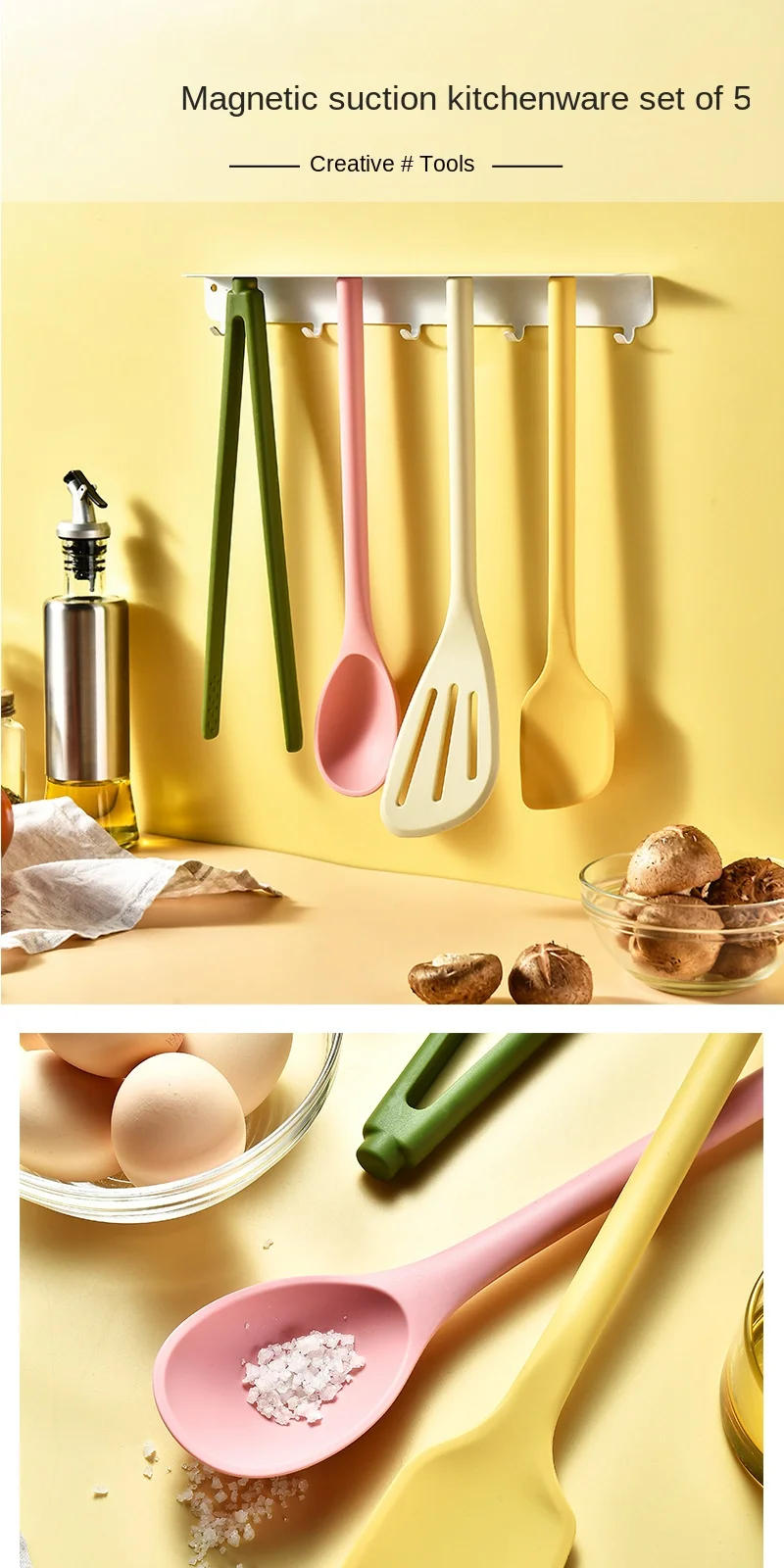 product 5 piece daily kitchen silicone utensil set non stick magnetic suction kitchenware including cooking shovel utensil-10