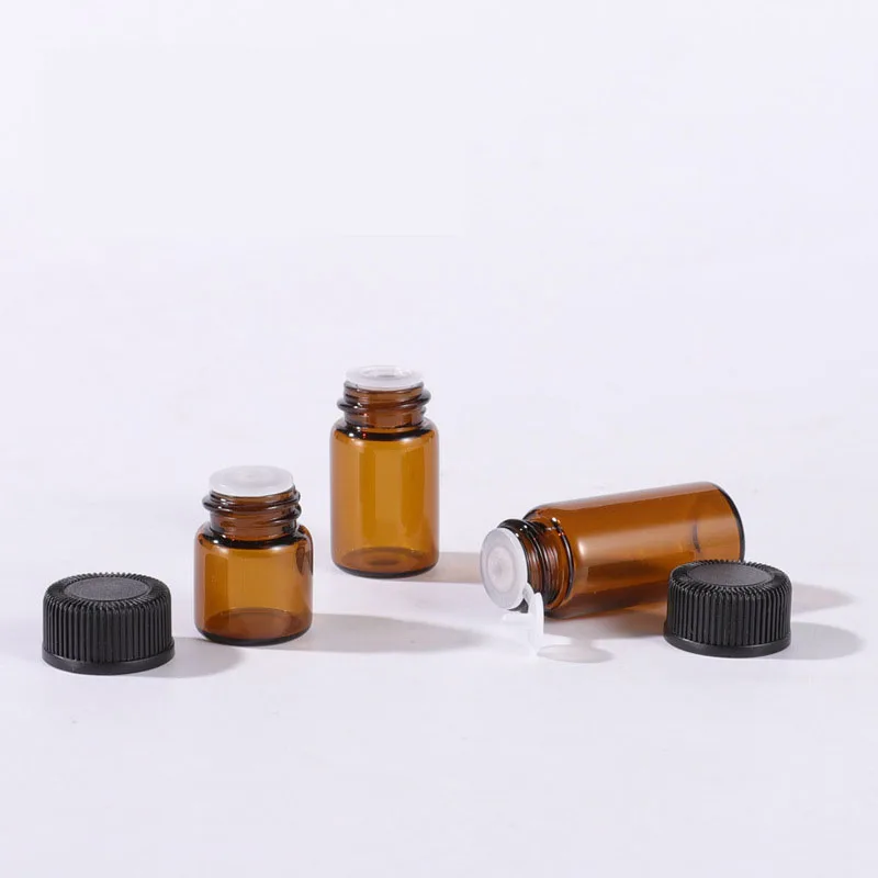 1ml 2ml 3ml 5ml Drams Amber Glass Bottle With Plastic Lid Insert Essential Oil Glass Vials Perfume Sample Test Bottle
