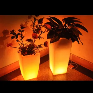 Modern 16-Color LED Illuminated Square Flower Vase Lighted Pot Trays for Planters and Garden Decor