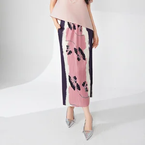 Women's Summer Pleated Elegant A-Line Skirt Temperament Stretch Print Fashion Midi-Length Skirt