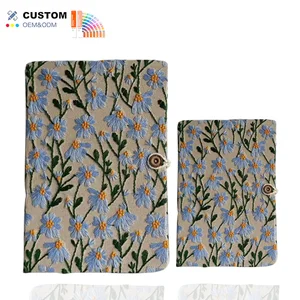 Customized Logo A5 Fabric Embroidery Notepad 100 Sheets Mini Size PP Cover Horizontal Lines Thread Sewing Student Work Record