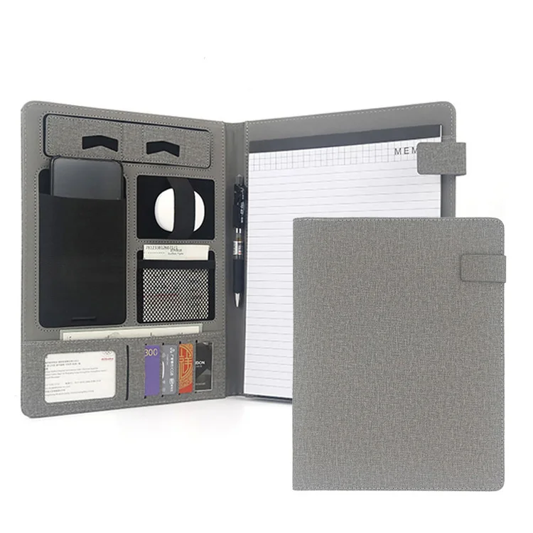 Travel A4 Leather Business Portfolio Organizer Multifunctional File Document Folder With Magnetic Strap & Letter-Size Notepad