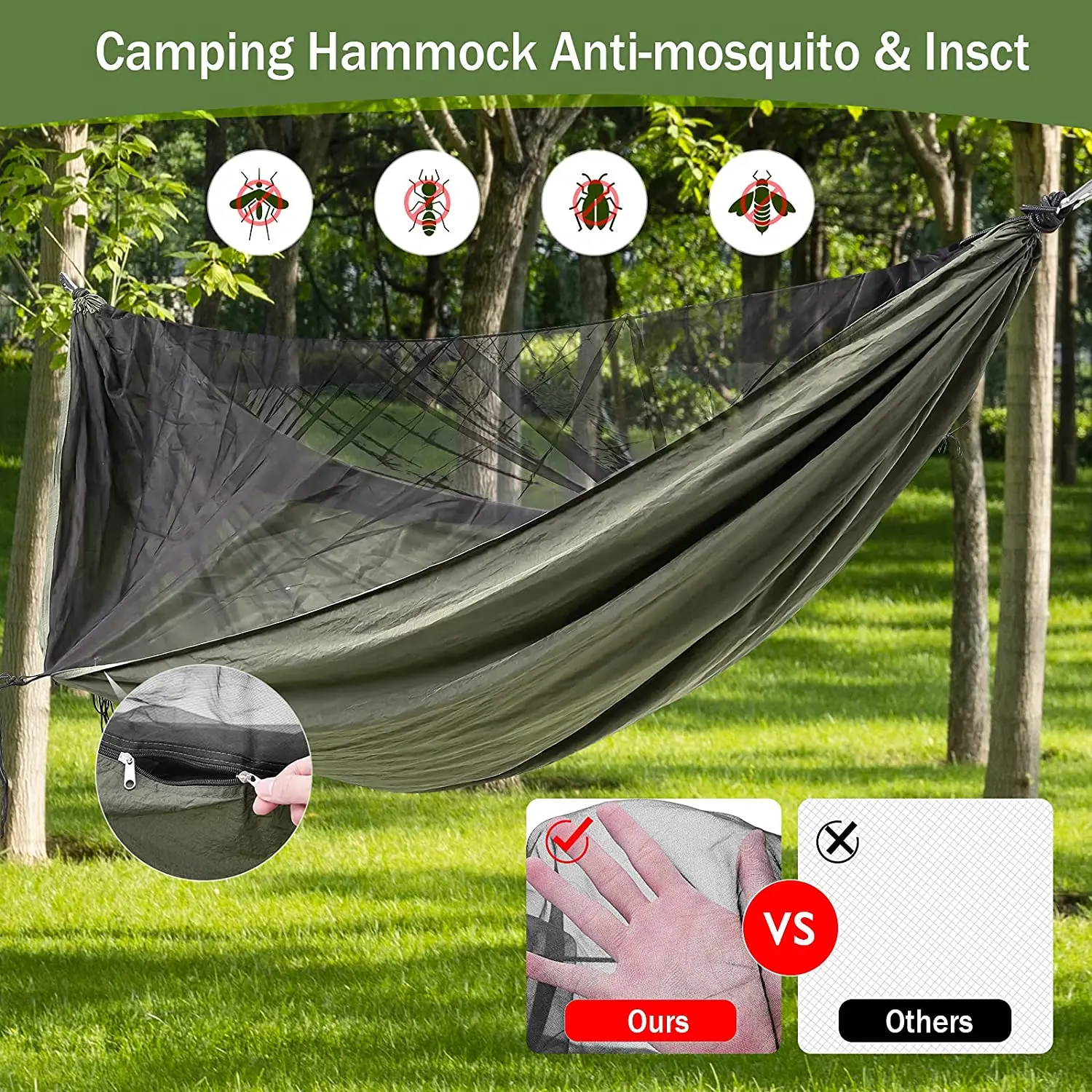 Camping Hammock with Rainfly Waterproof Mosquito Net