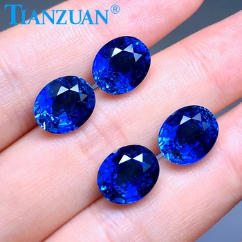 Oval shape simlar to natural dark blue sapphire synthetic corundum including minor cracks and inclusions loose gemstone