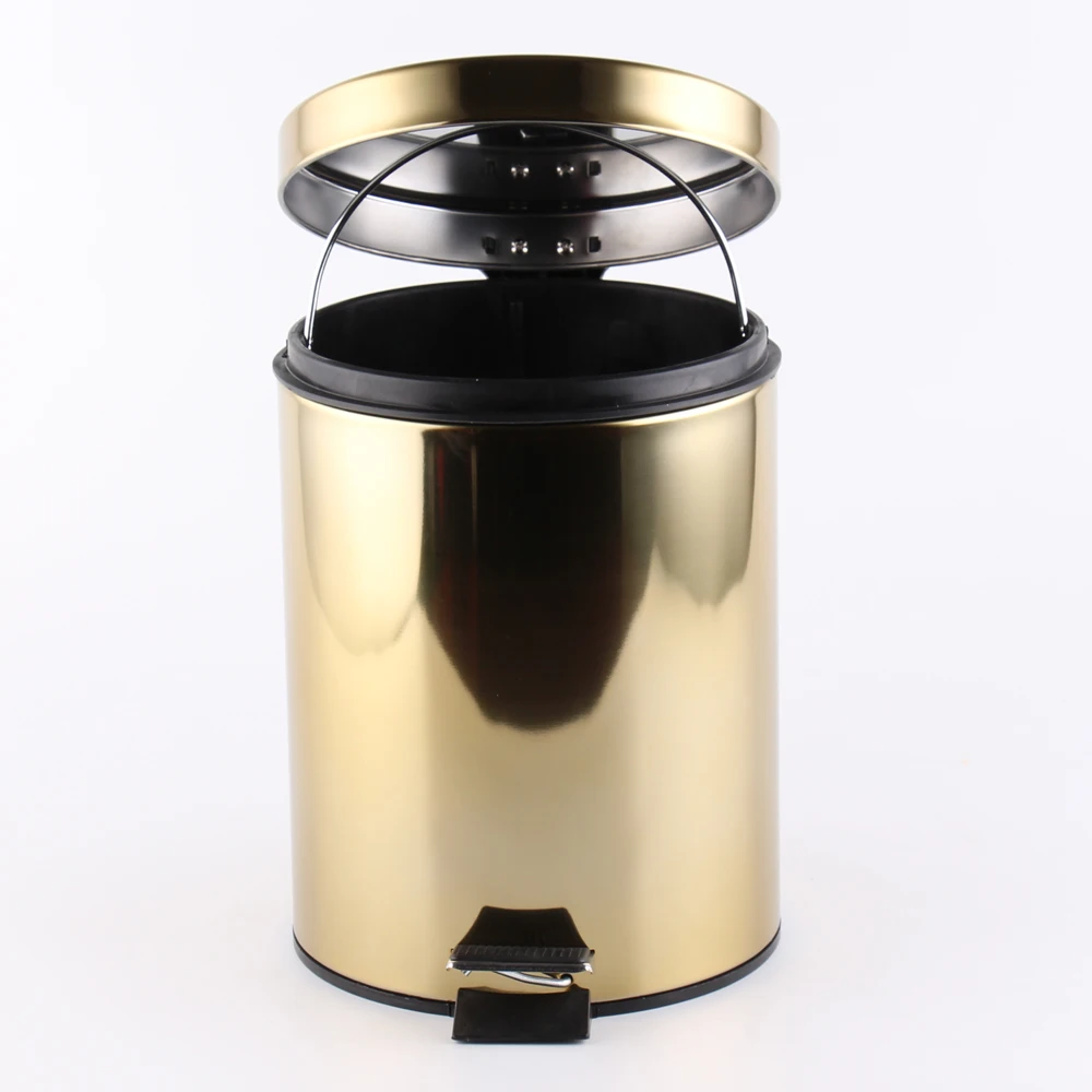 
 Stainless Steel  Trash Can With Lid on  Golden Painting  Waste Garbage Bin Foot Pedal Waste Bin Compactor  