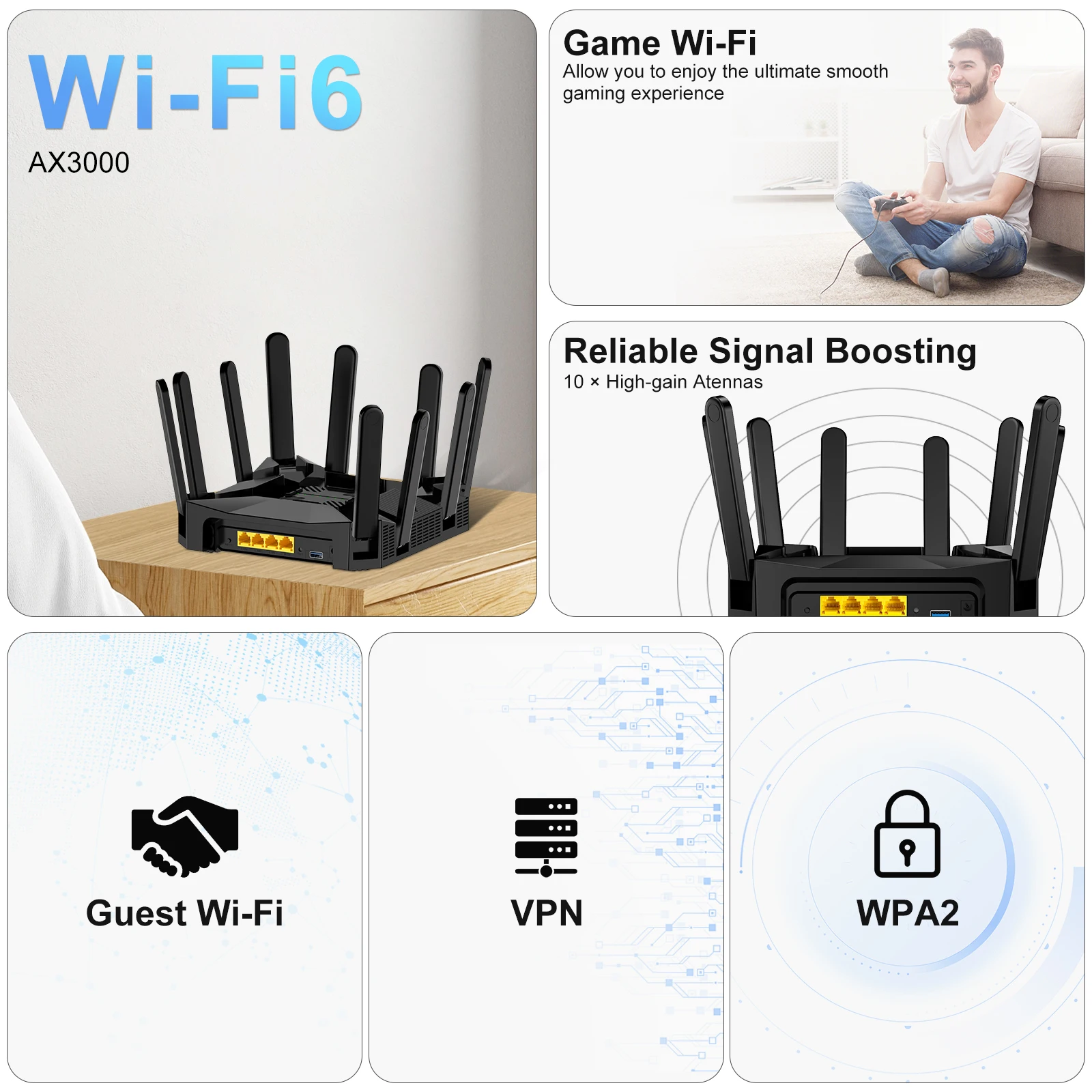 2T3R MU-MIMO Game Wifi Router - 3000mbps Dual Band 2.4g 5.8g