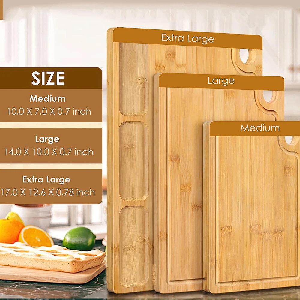 Customized Large Size Kitchen Luxury Cutting Board Set Bamboo Chopping ...