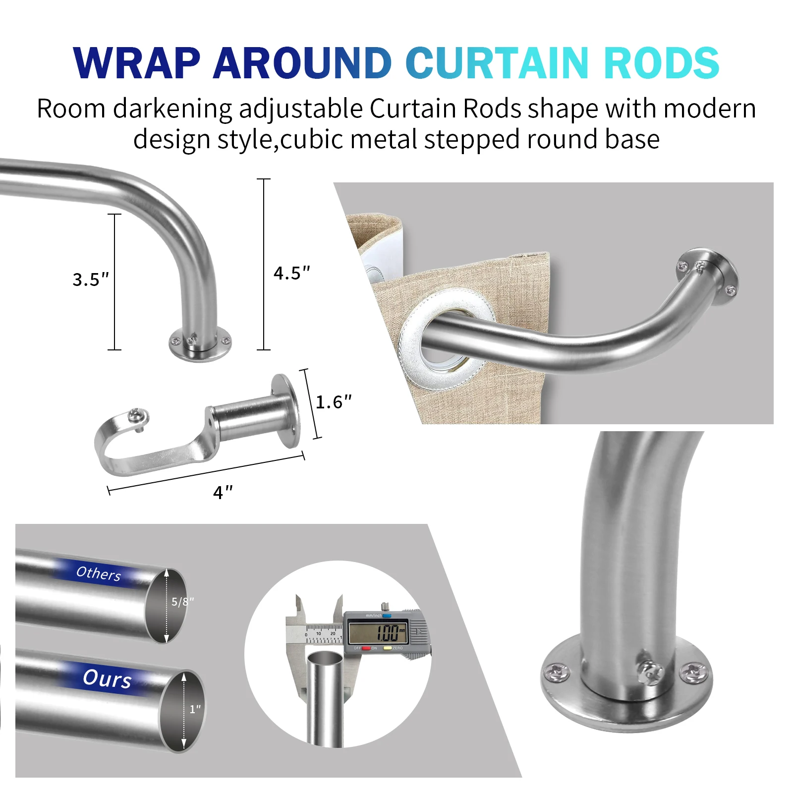 Customizable Steel Curtain Rod with Easy-to-Install Curved Pipe for Window Use in Rooms and Bathrooms