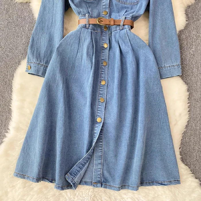 Knee Length Jeans Dress Designs New Women Denim Dress Vintage