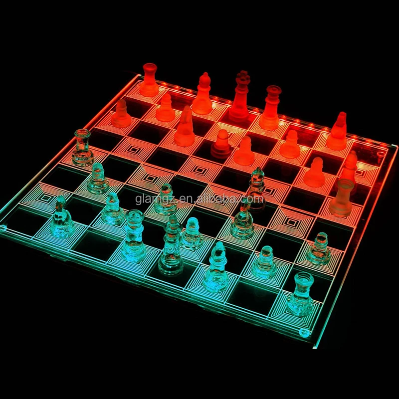 3D Acrylic LED Light Glowing Chess Set Luxury Cut Chessboard Executive Board Game Clear Neon