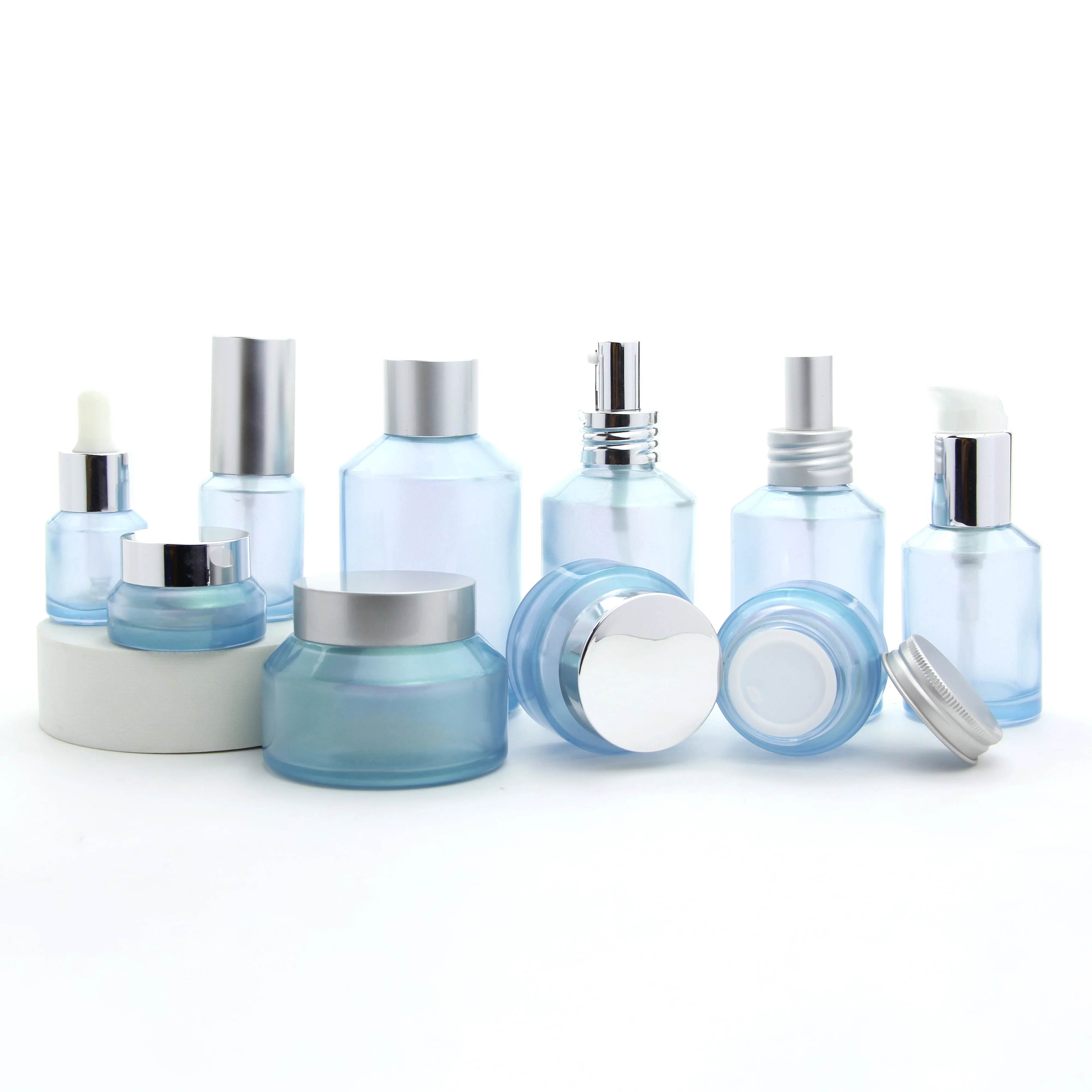 Wholesale Cosmetics Container and Packaging Matte Frosted Olive Green Cosmetic Bottle Glass Jars and Bottles