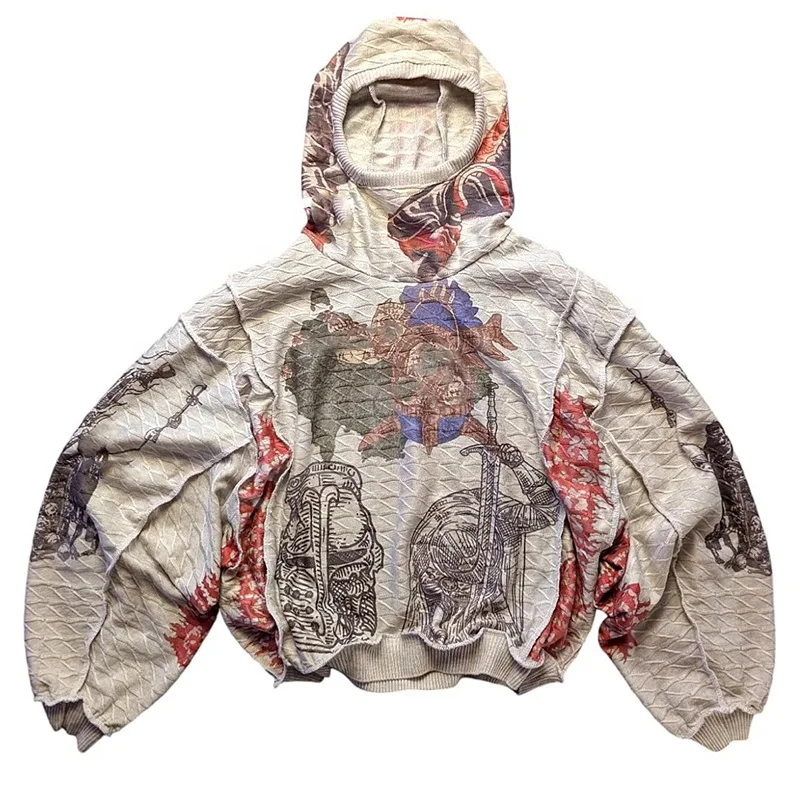 Salati Manufacturer Custom Face Cover Jumper Pullover Print Oversized Mask Knitted Hoody Sweater Ninja Balaclava Hoodies for Men gallery 8