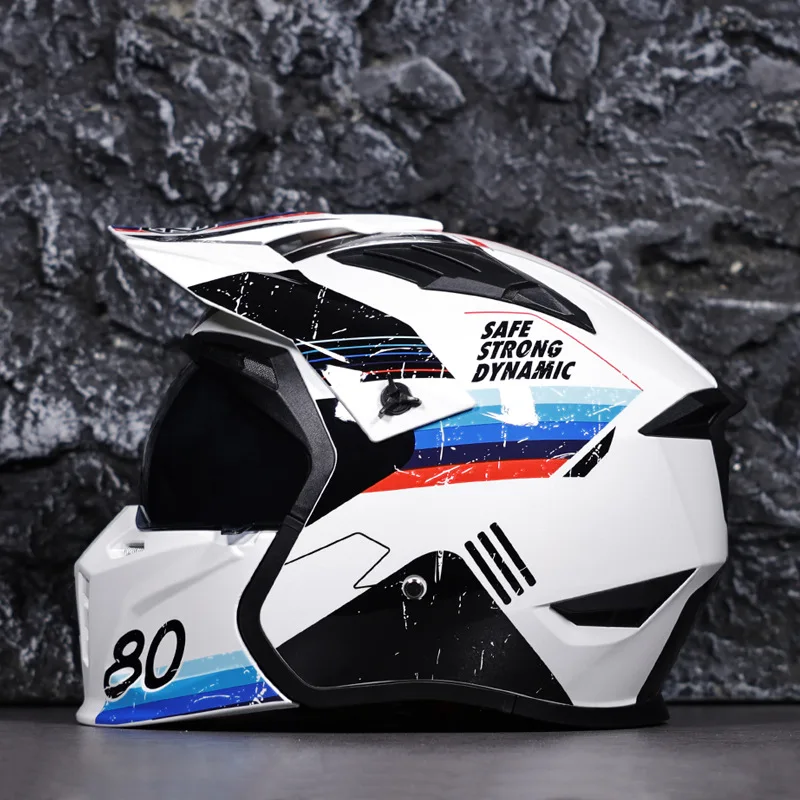 SLKE Detachable Combination Half Full Face Helmet Retro Street Fighter Samurai Motorcycle Helmet
