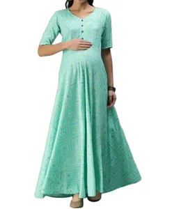 High Quality Custom Made Block Print Maternity Dress Elegant Pregnancy Lady Maxi Dress for Women