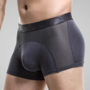 Men's Summer Sports Boxers Four-Corner Short Pants Breathable Thin Ice Silk Mesh Comfortable Bottom Pants with Logo on Waist