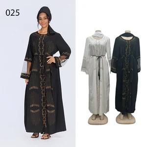 New Wholesale Middle East Muslim Robe Bright Diamond Long Sleeve Through Yarn O-neck Dress