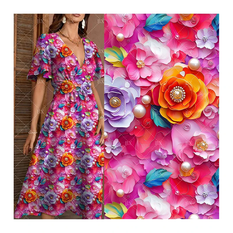 100% Rayon Challis 3D Digital Printed Woven Spun Viscose Fabric for Ladies Shirts Skirts Dresses