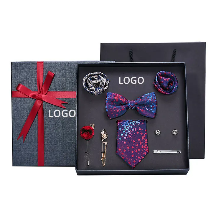Free Shipping One MOQ Men’s Tie Set Luxury Gift Box Silk Tie Necktie Set for Men