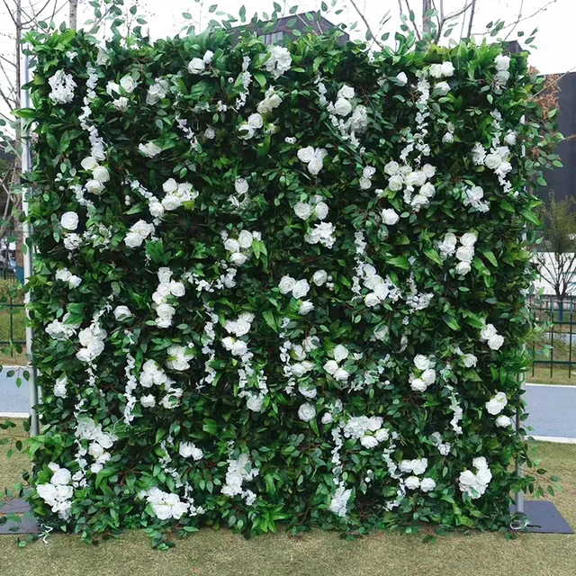 green leaves Wedding artificial roll up flower wall backdrop 8ft x 8ft silk flower wall panel for party