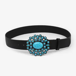 CPC оптовая продажа Западный винтажный черный ажурный узор в горошек Синий Бирюзовый пояс с пряжкой мягкий из искусственной