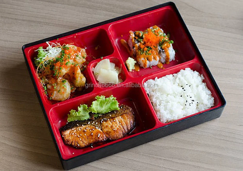 赤と黒の弁当箱 5個セット 赤と黒の日本伝統的プラスチック製5コンパートメント弁当箱