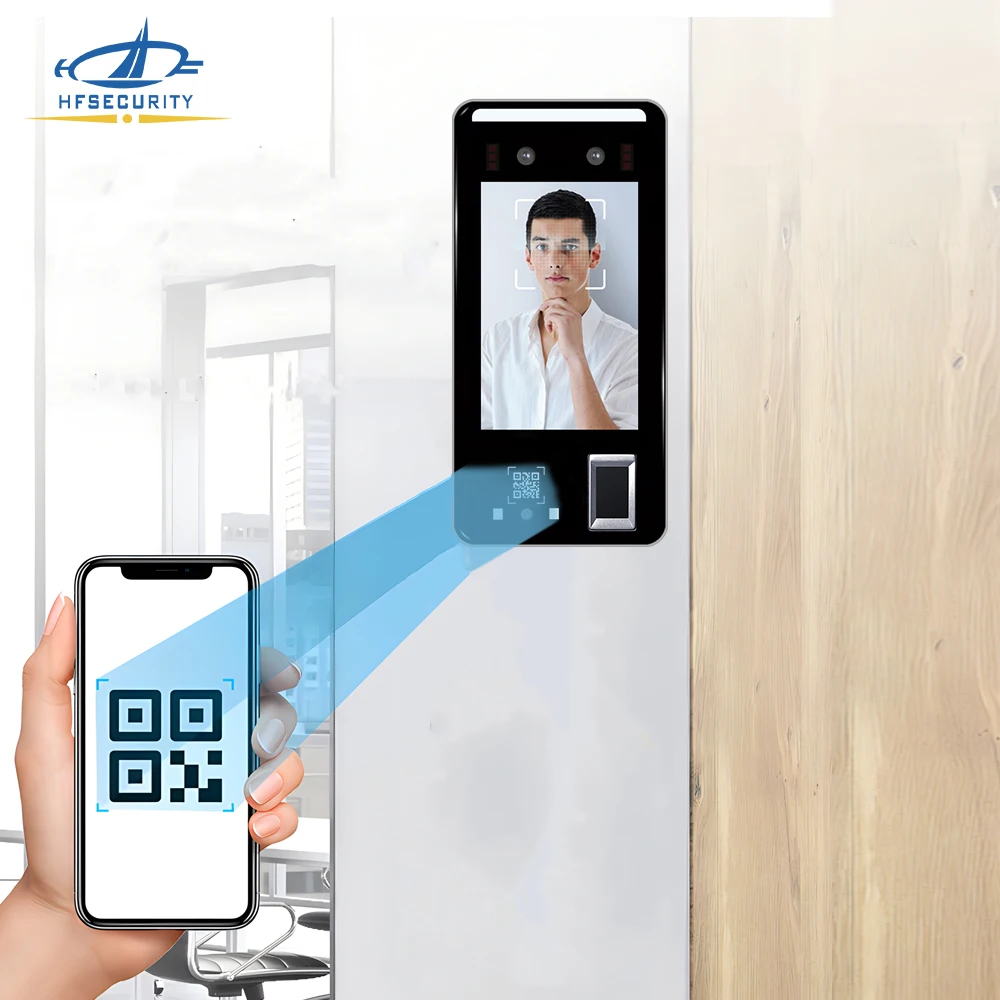 HFSecurity FR05 QR Scanner and Fingerprint Scanner HR Payroll Employee Facial Recognition Rfid Access Control Machine