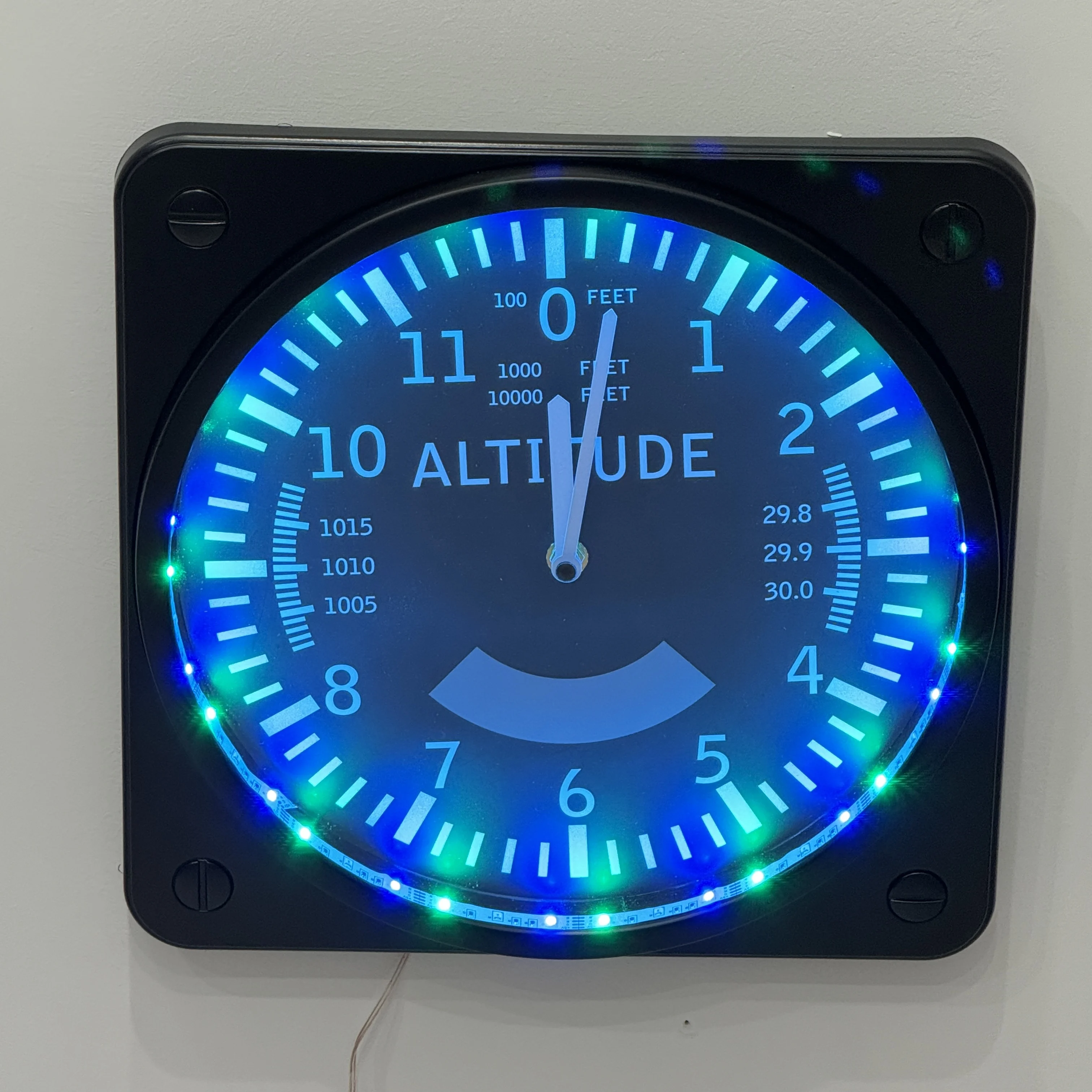 RGB Colorful LED Light Changing Wall Clock Altitude  Altimeter Air Speed Tracking Pilot Air Plane Altitude Measurement