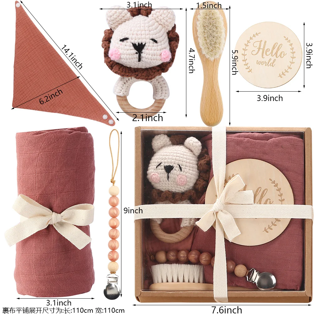 6pics Animal Rattles Gift Box Super Soft New Born Baby Swaddle Bib Gift