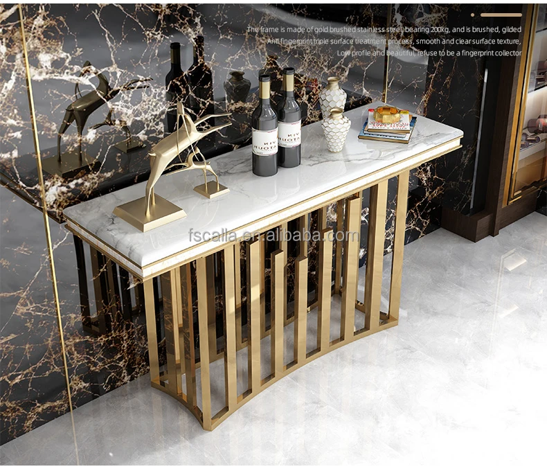 Italian Design Luxury Gold Metal Console Table with Marble Top for ...