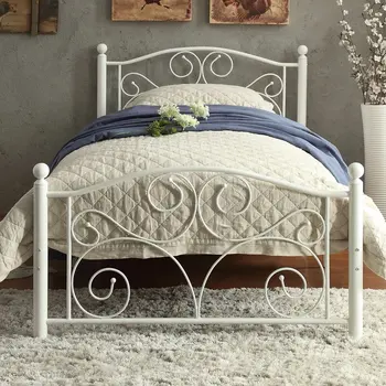 Antique white decorative single metal iron bed