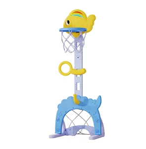 Adjustable Indoor Children's Portable Basketball Hoop Set 4-in-1 Multifunctional Fish Cartoon Stand Durable Indoor Plastic Toys