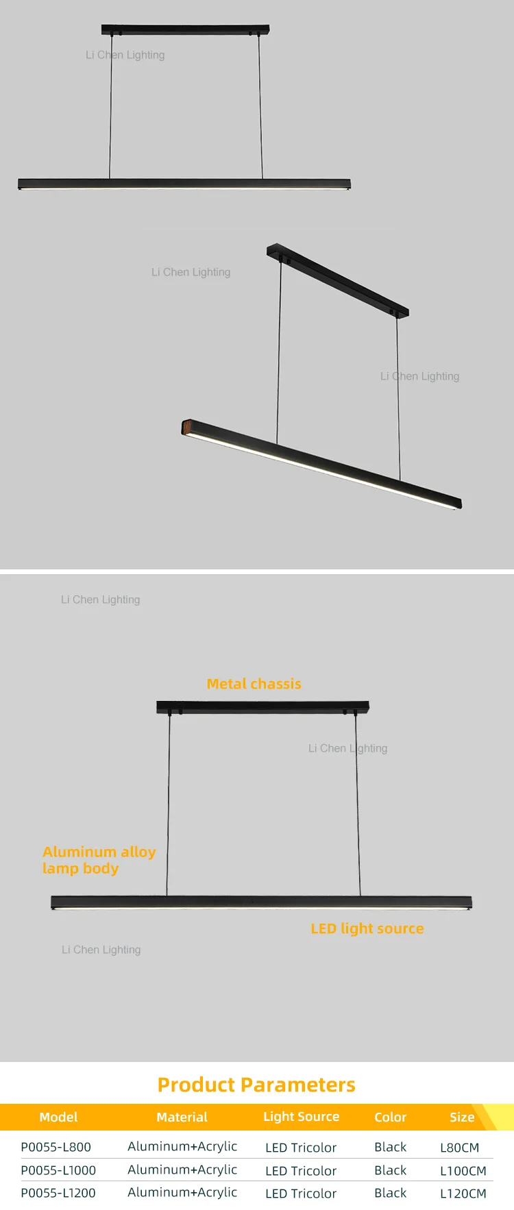 p0055 simple design indoor decoration office home commercial black led modern pendant lamp-0