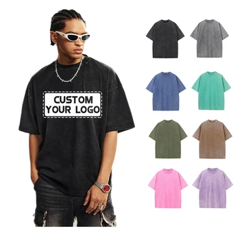 Custom Men's Oversize Vintage T-Shirt Luxury Graphical Acid Wash Print Short Sleeve Unisex Fitness-Friendly 100% Cotton