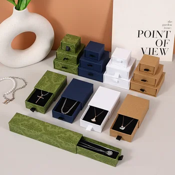 Vintage Jewelry Set Pull-Out Drawer Boxes for Bracelet Earrings Rings Necklace-Goddess Day Couple Stamped Rigid Paperboard Box