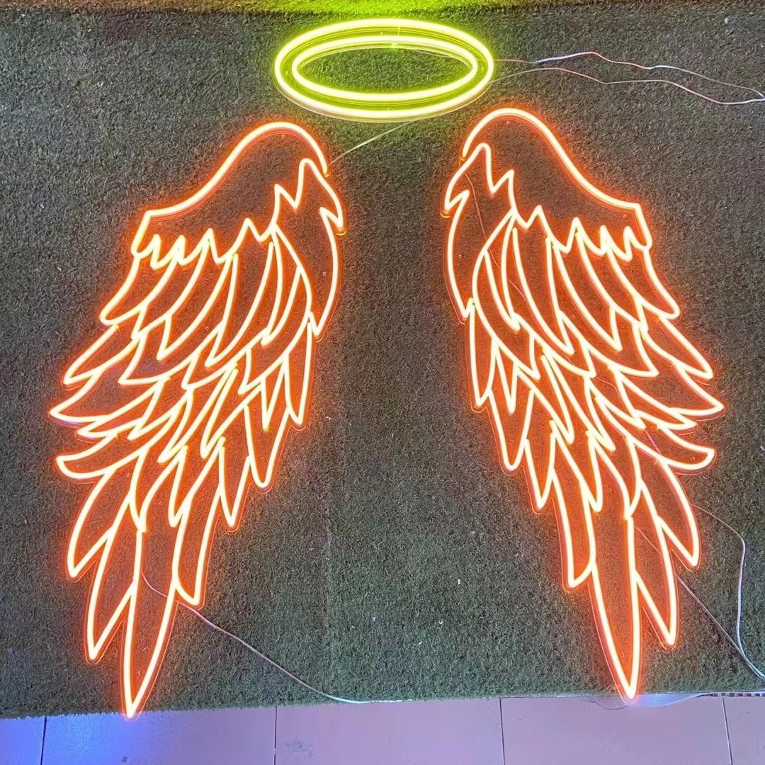 Drop Shipping Custom Flexible Transparent Acrylic Angel Wings Neon Lights Wall Hanging Decoration LED Neon Signs