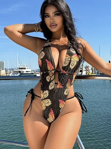 Small Moq Custom Swimsuit Women One Piece Swimsuit with butterfly Printed